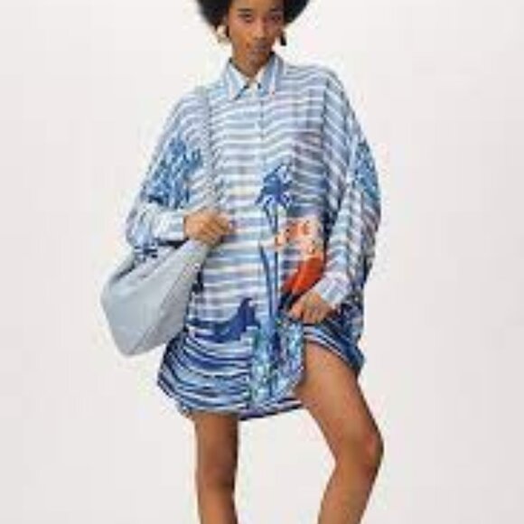 New Corey Lynn Calter Long Sleeve Printed Mini Shirt Dress - Picture 1 of 3